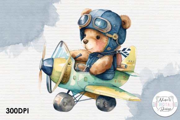 Baby Bear Pilot Watercolor Clipart Guide