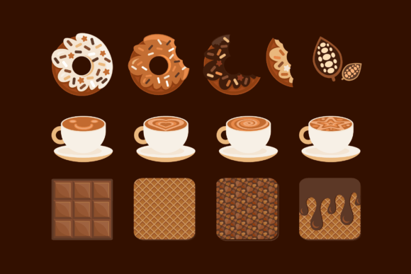 Chocolate Donut Coffee Set: Elevating Digital Design with Cozy Breakfast Aesthetics