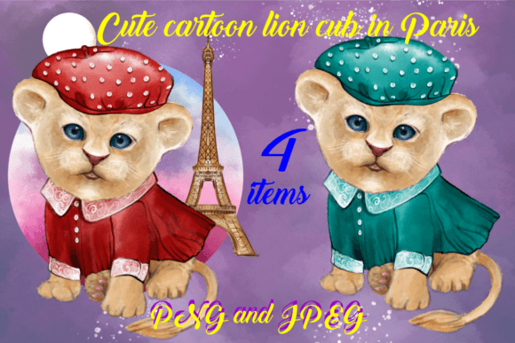 Cute Cartoon Lion Cub in Paris Clip Art: A Creative Asset for Designers
