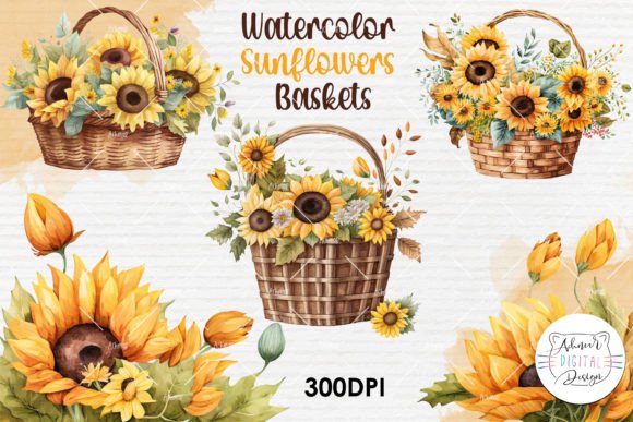 Elevating Brand Aesthetics with Sunflowers Baskets Watercolor Clipart: A Strategic Asset for Modern Creators