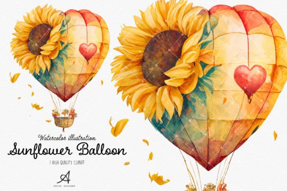 Elevating Designs with Watercolor Sunflower Balloon Sublimation Art