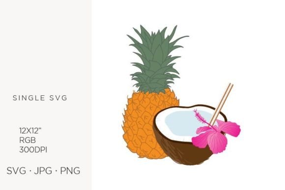 Half Coconut & Pineapple Vector Art