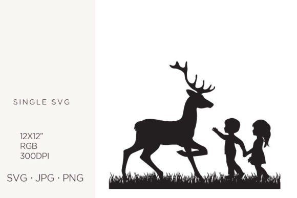Little Boy and Girl with Deer: Elevating Modern Design with Versatile Vector Artwork