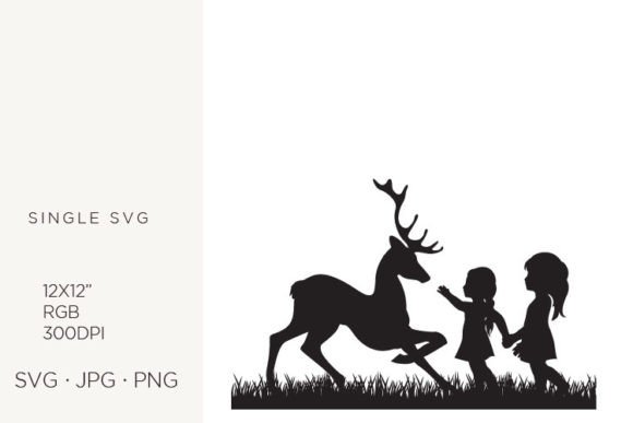 Little Girls with Deer: Elevating Creative Projects with High-Quality Vector Artwork