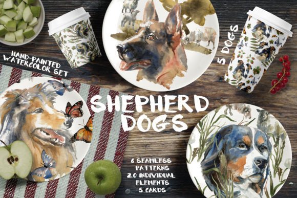 Shepherd Dogs Watercolor Set