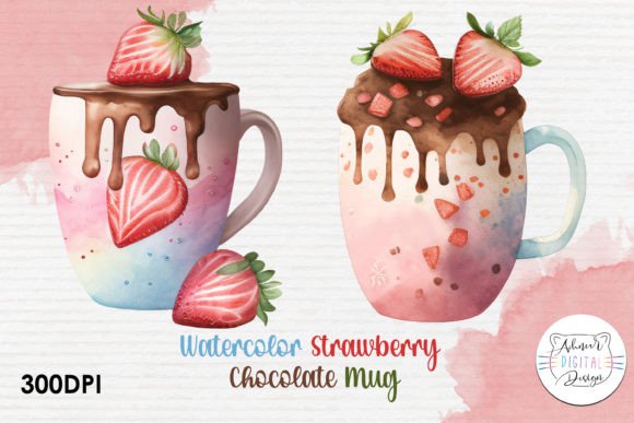 Strawberry Chocolate Watercolor Mug Design