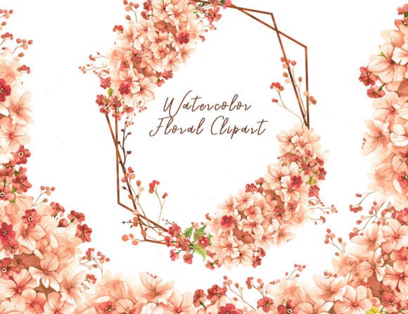 Watercolor Coral Flowers Frame Clipart