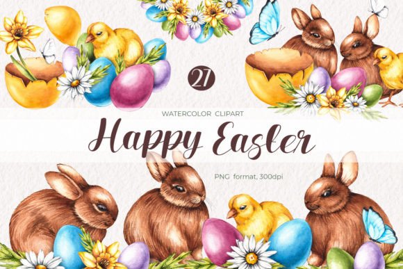 Watercolor Happy Easter Bunnies PNG: Elevating Your Spring Designs with Hand-Painted Charm