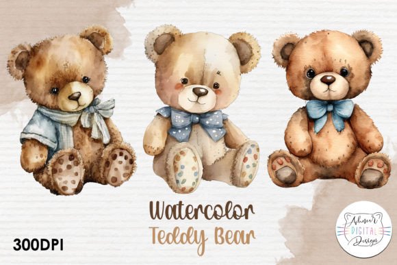 Watercolor Teddy Bear Clipart: Elevating Digital Design with Soft, Timeless Charm