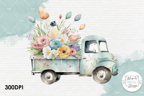 Watercolor Truck Spring Flowers Clipart: A Versatile Design for Creative Projects